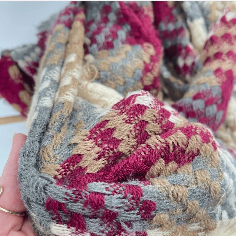 Women’s Infinity Circle Wrap Woven Plaid Neck Warmer Winter Scarf Boho Fashion